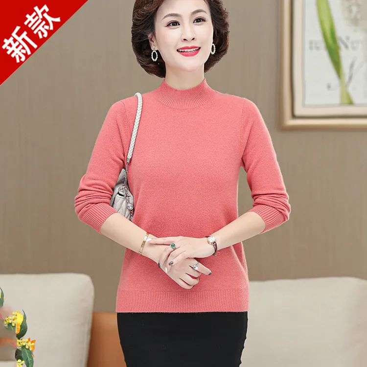 正品羊毛衫女100纯羊毛半高领中年妈妈装毛衣加厚高端针织打底衫
