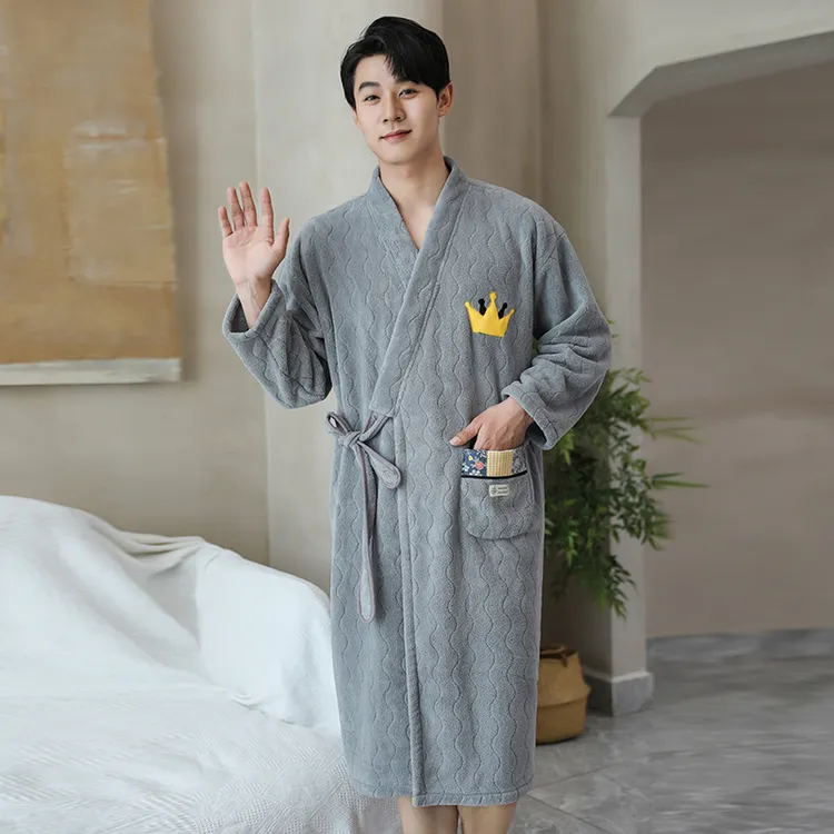 好贝尼秋冬男士加厚浴袍洗澡家用可穿浴巾吸水柔软睡袍保暖家居服