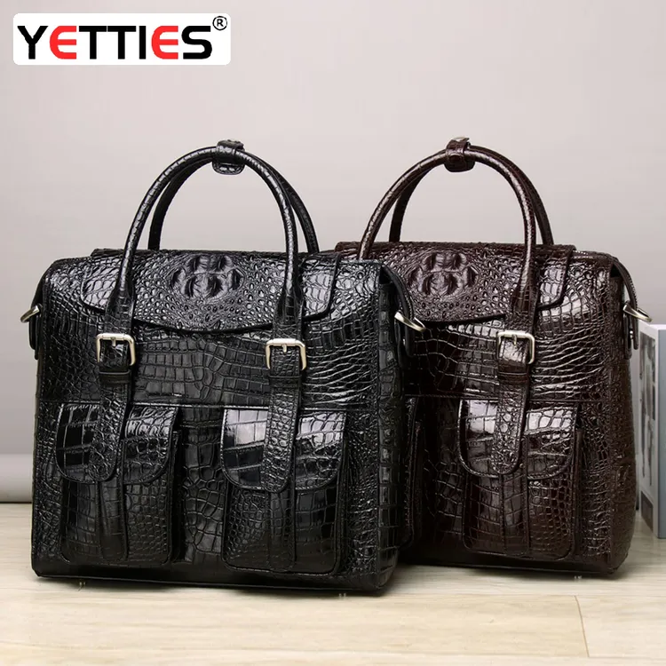 轻奢真皮立体外袋手提包单肩包鳄鱼纹公文包大容量男士挎包商务包