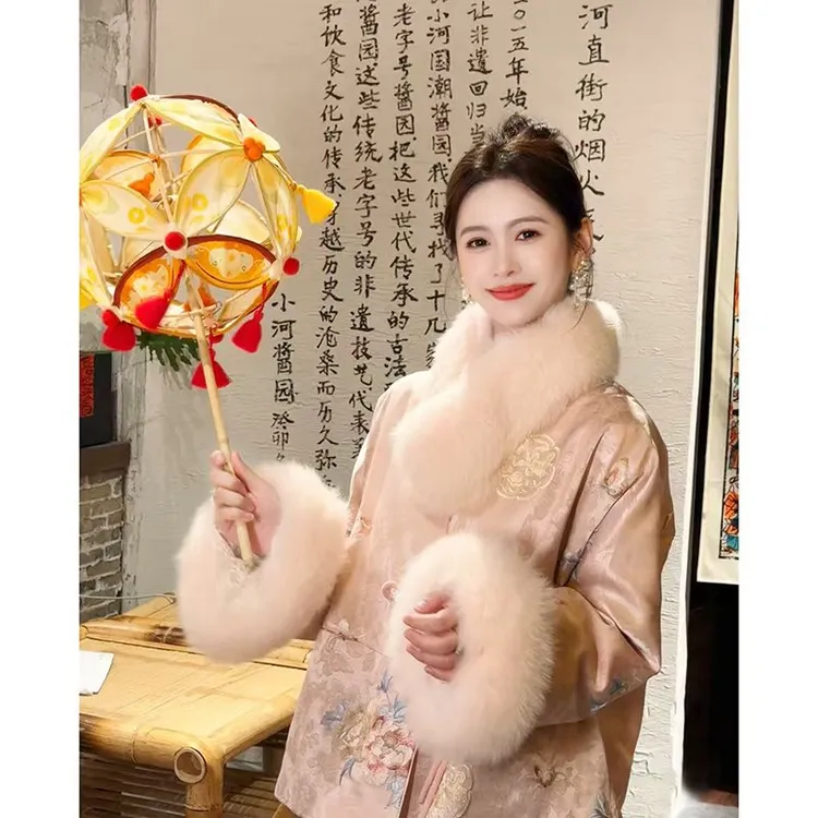 果果家 宋锦/人丝2024秋冬女宽松新中式中国风长款刺绣提花外套