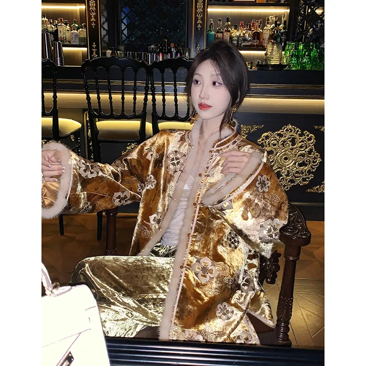 果果家 【金玉满堂】桑蚕丝/新中式女通勤2024秋冬气质提花羽绒外套