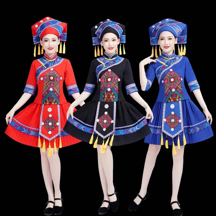 广西壮族三月三民族服装女少数民族服装苗族土家族侗族彝族演出服