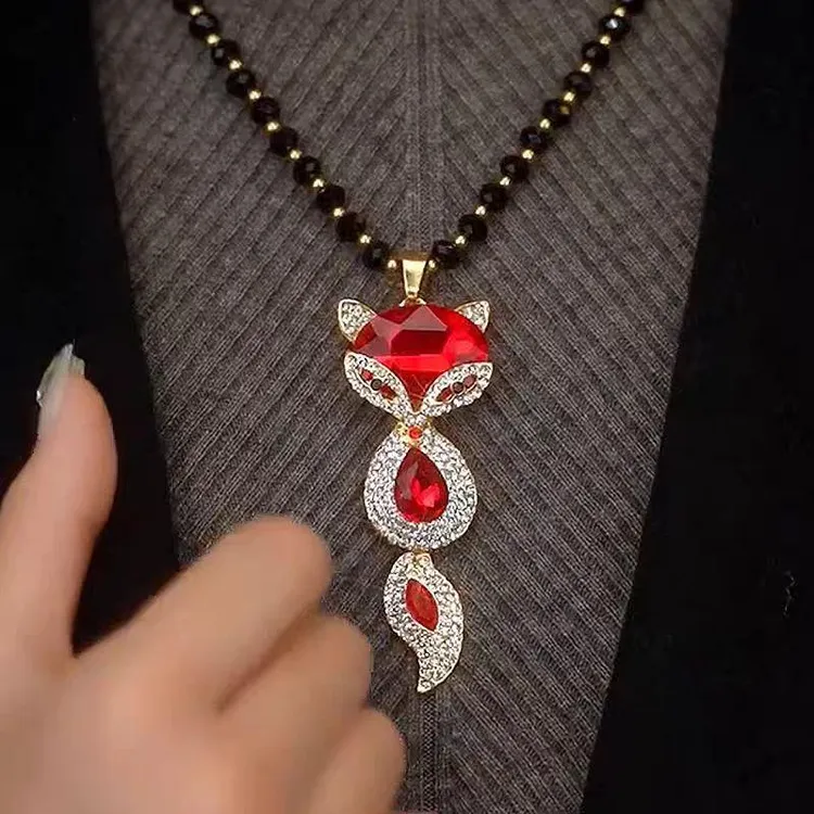 秋冬上新  气质百搭狐狸毛衣链长款复古民族风时尚坠链