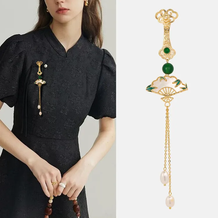 合金胸针 旗袍压襟两用胸花中式如意扣挂件西装汉服配饰扇子胸针