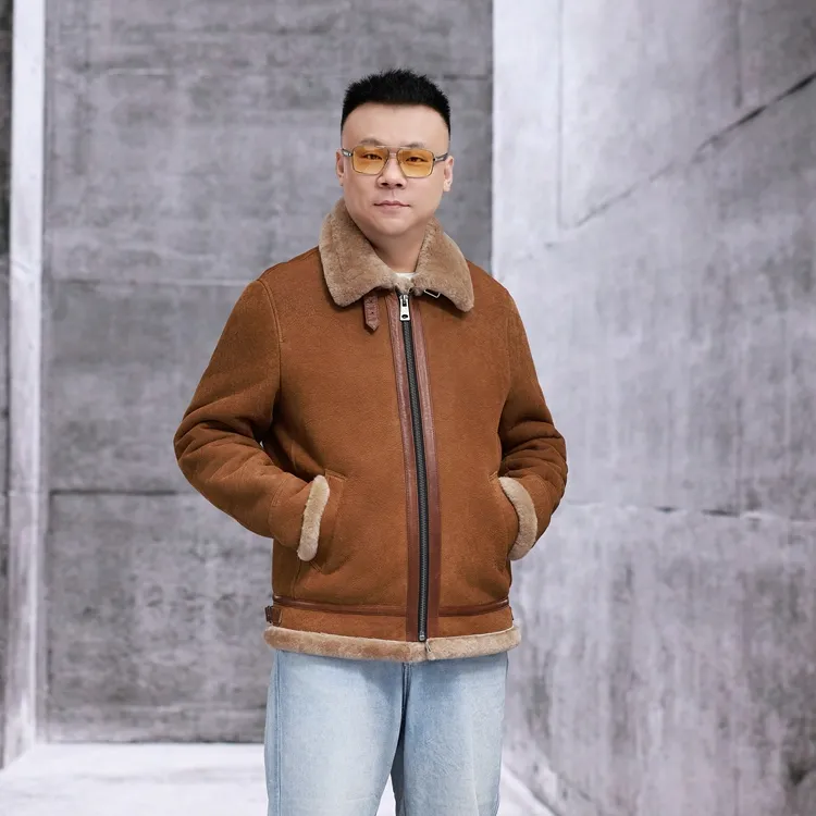 KARUOBIN/卡若宾男士休闲时尚冬季绵羊毛秋冬B3夹克皮毛一体3028