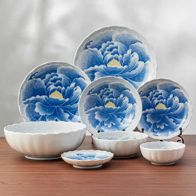 【单个】美浓烧日本进口陶瓷盘子家用日式好看牡丹高颜值装菜餐盘碟
