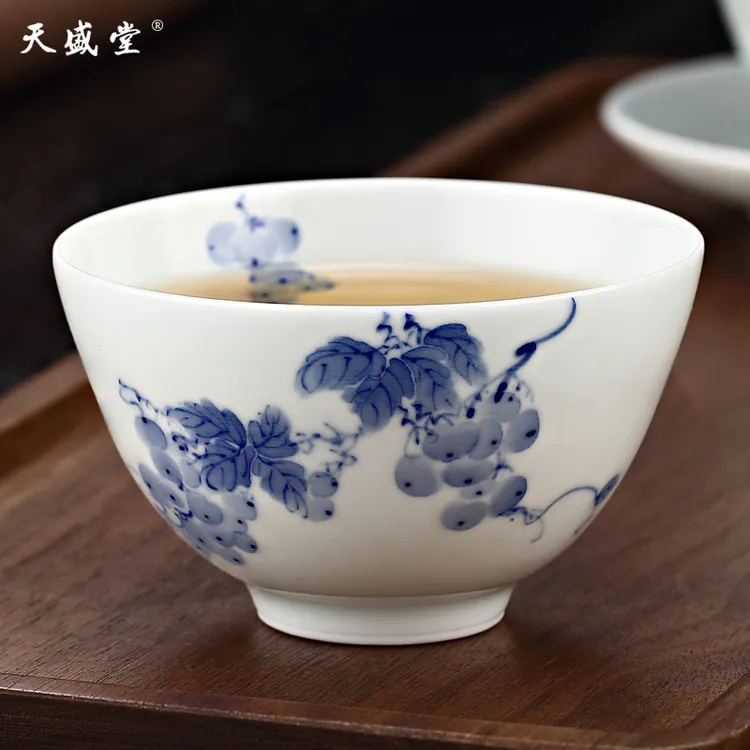 天盛堂青花主人杯品茗杯景德镇手绘茶杯单杯功夫茶具高档个人陶瓷