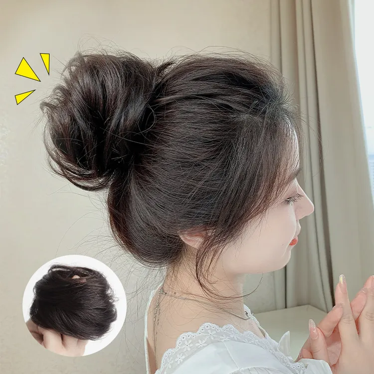 丸子头假发发圈真发花苞头假发包自然蓬松懒人盘发发髻新娘假发女