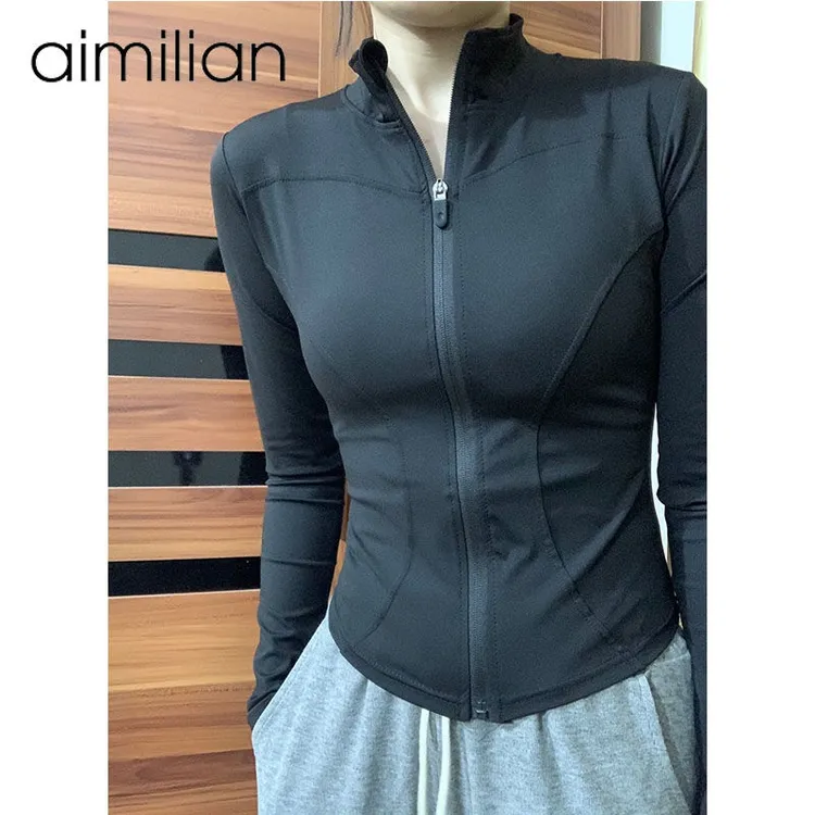 2025薄款运动瑜伽服夏季弹力显瘦速干透气长袖立领网红休闲防晒衣