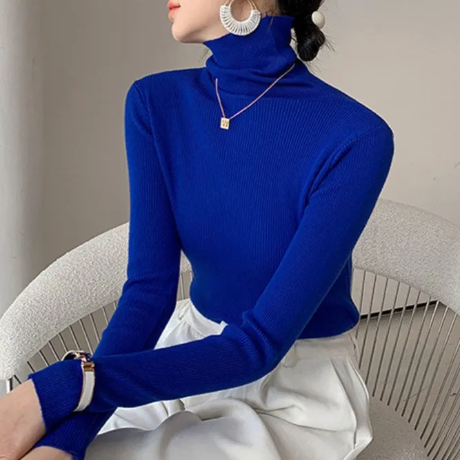 秋冬克莱因蓝超软糯洋气堆堆领高领蓝色打底衫长袖毛衣内搭针织衫