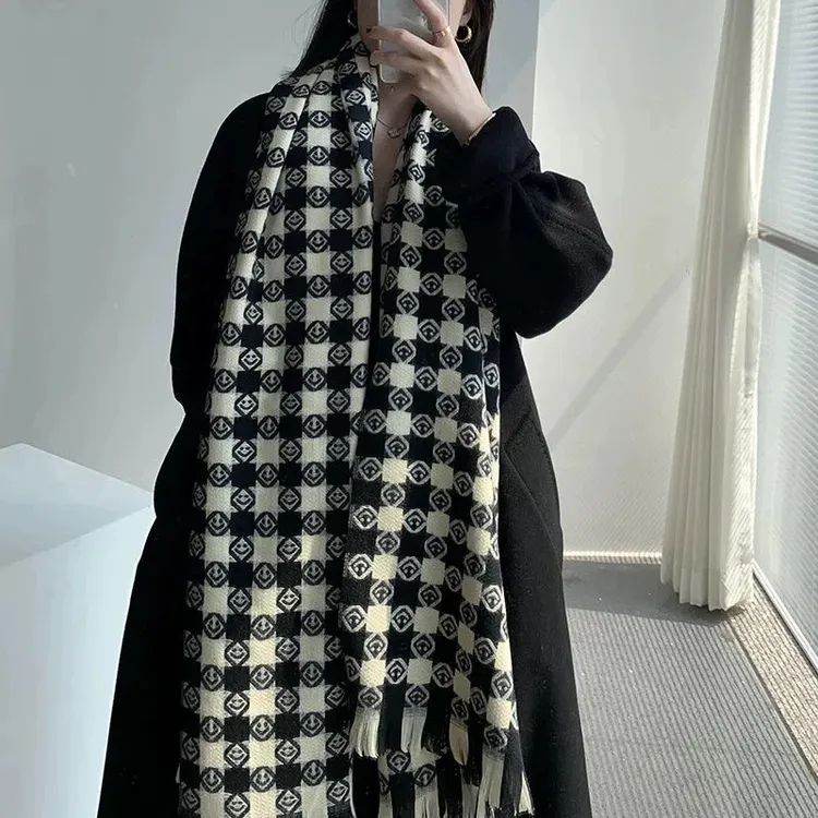 围巾冬季格子网红针织百搭情侣学生ins韩版秋冬季时尚双面保暖