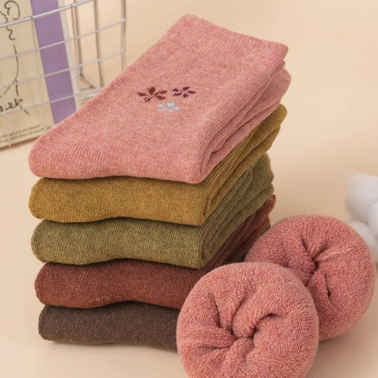 妈妈厚袜子女奶奶老人加厚加绒毛圈袜保暖高筒袜秋冬毛巾袜中筒袜