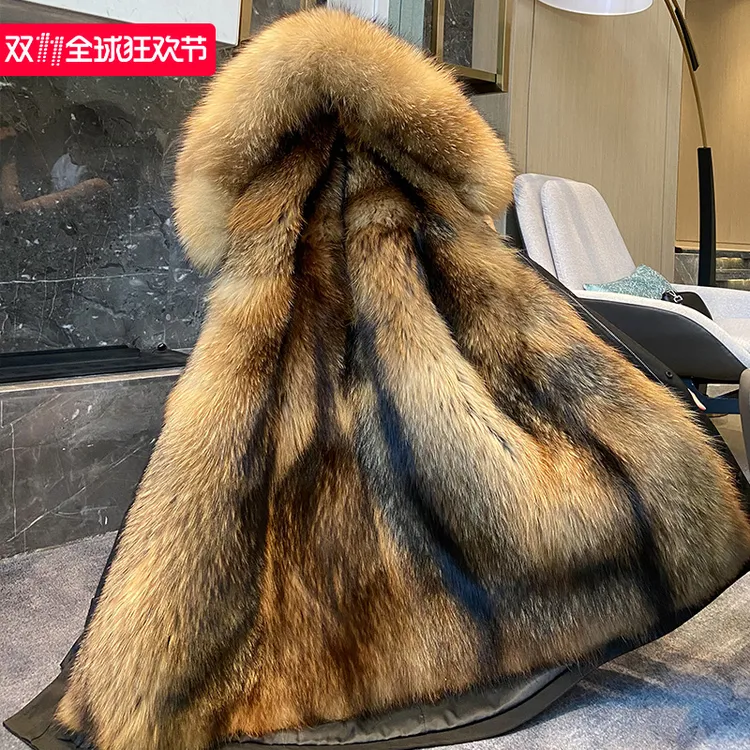 特价派克服男可拆洗内胆狐狸皮毛一体大衣中长款大码男装冬季外套