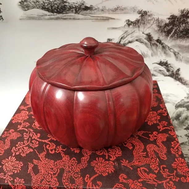 小叶紫檀精雕细琢南瓜款茶叶罐密封罐收纳盒储物罐