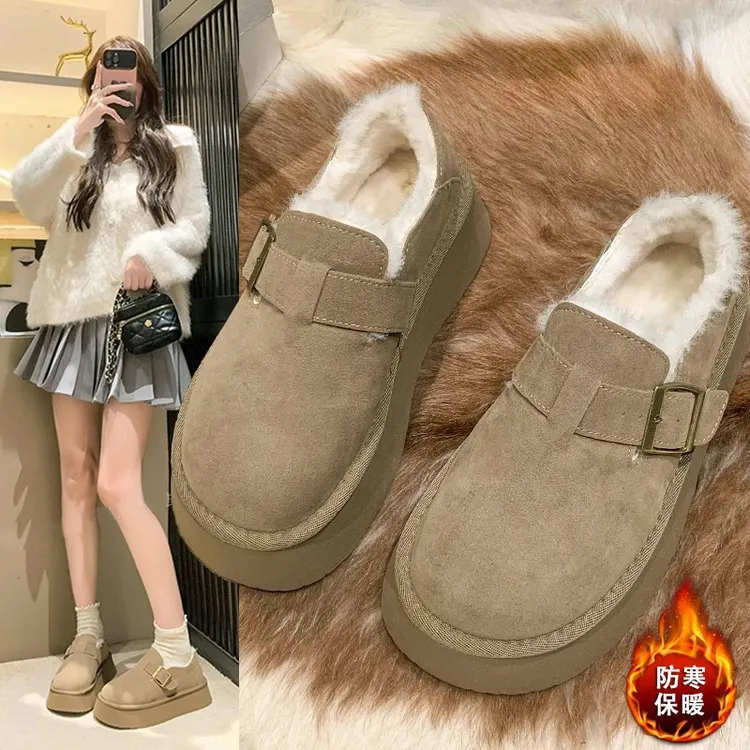 秋冬加绒勃肯鞋单鞋女2025年新款百搭韩版厚底复古加绒雪地靴棉鞋