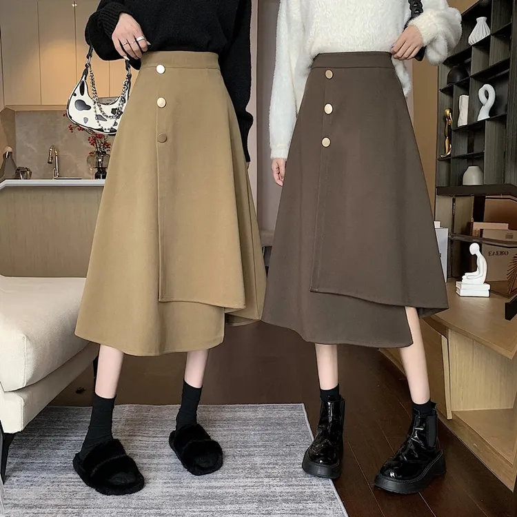 毛呢不规则半身裙女2025秋冬新款高腰显瘦设计感中长款气质a字裙