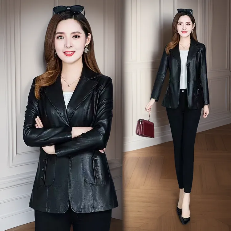 皮衣女短款2025春秋新款时尚高端洋气小个子皮夹克西装外套