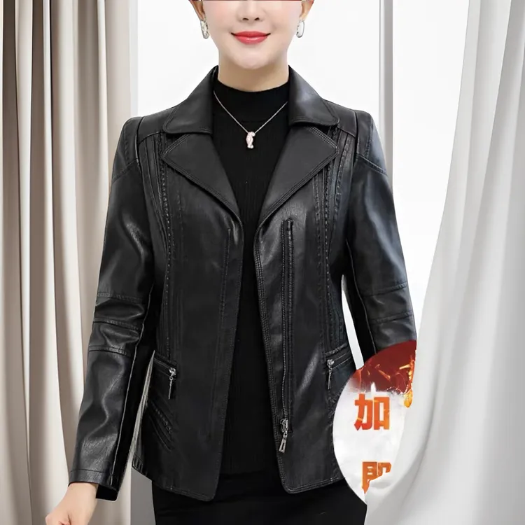 爆款皮衣女短款韩版妈妈装品质外套中老年女士皮夹克春秋季