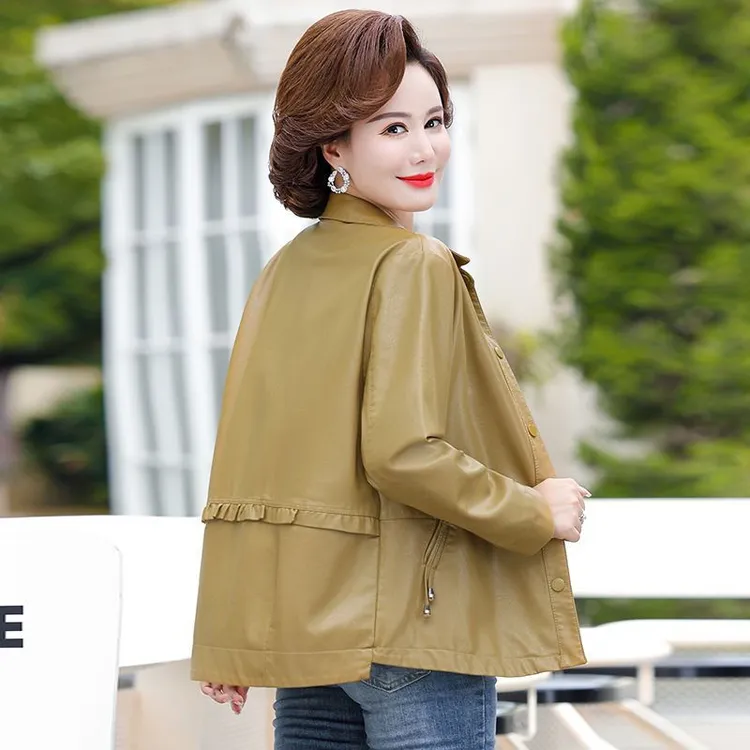 2025新款皮衣女简约休闲轻奢洋气皮夹克短外套女妈妈装春秋外衣