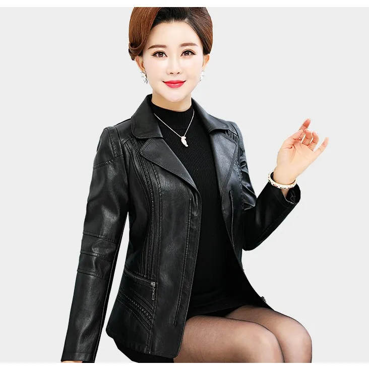 2025海宁春秋新款皮衣女短款中年妈妈装皮夹克修身显瘦修身pu外套