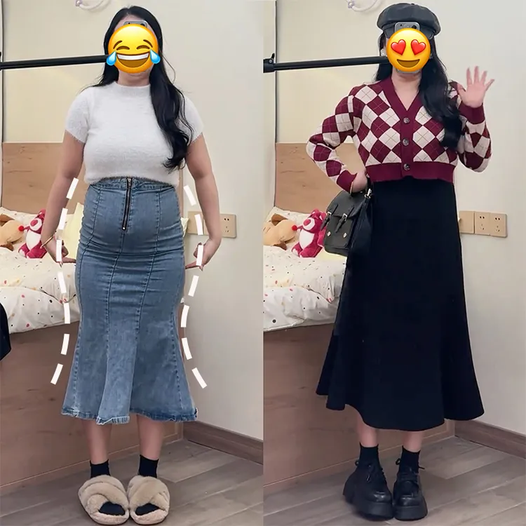 大码加绒加厚鱼尾裙女高腰显瘦包臀裙中长款A字半身裙秋冬长裙
