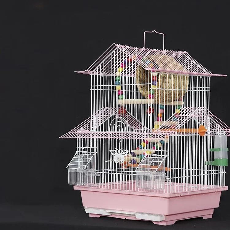 虎皮鹦鹉鸟笼绣眼牡丹文鸟大号别墅小号鸟笼子金属房顶造型观赏笼