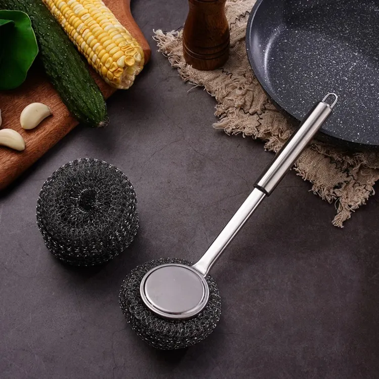 不锈钢刷洗锅刷不易掉丝家用厨房去污钢丝球刷长柄大扫除清洁刷子