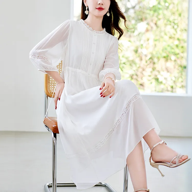 水墨佳人100%桑蚕丝真丝女士收腰显瘦连衣裙82395302