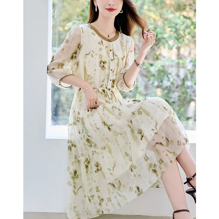 100%桑蚕丝真丝夏季时尚显瘦轻奢女装连衣裙82496900