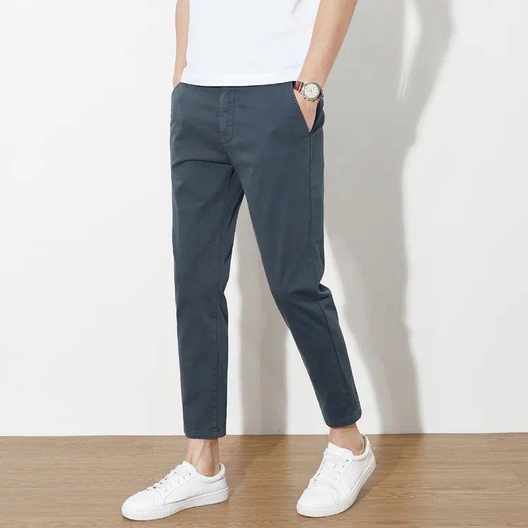 锥形裤男秋冬休闲百搭透气韩版修身纯棉小脚水洗做旧男士九分裤