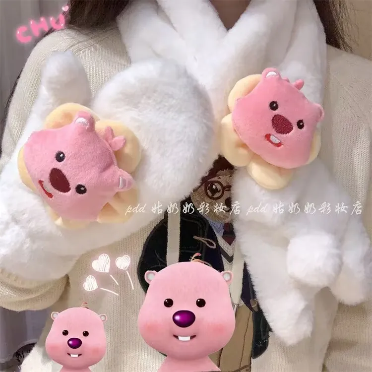 小众新款海狸loopy露比毛绒全包手套日系保暖骑行手袜防冻高颜值