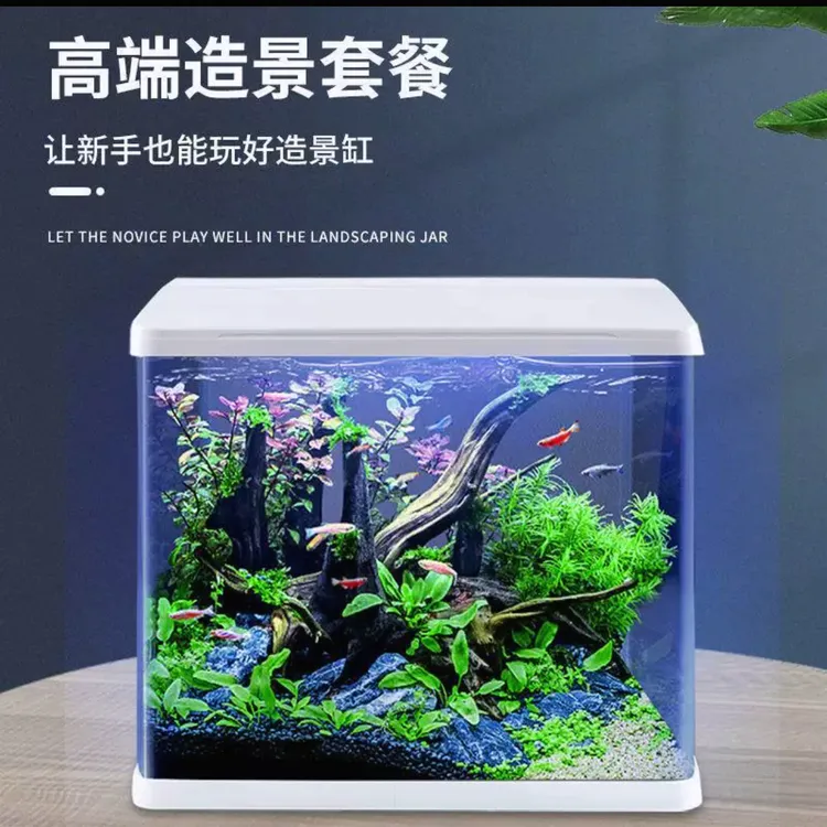 客厅小型玻璃金鱼缸家用免换水造景静音增氧桌面鱼缸办公室水族箱