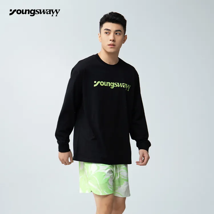 YoungSwayy经典logo纯棉基础长袖T恤男圆领宽松打底衫休闲潮流