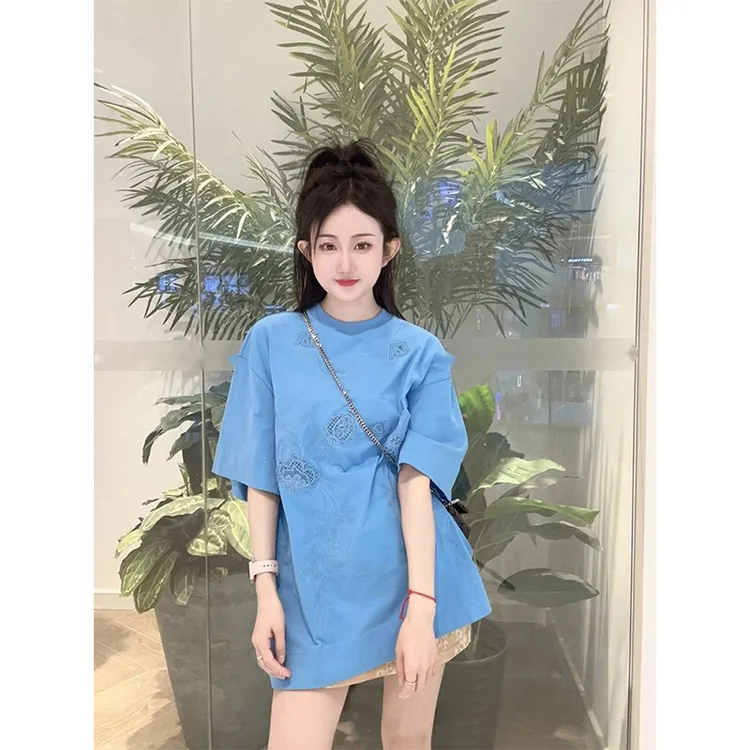 美式设计感印花图案简约短袖T恤女装2025夏季新款慵懒风宽松上衣