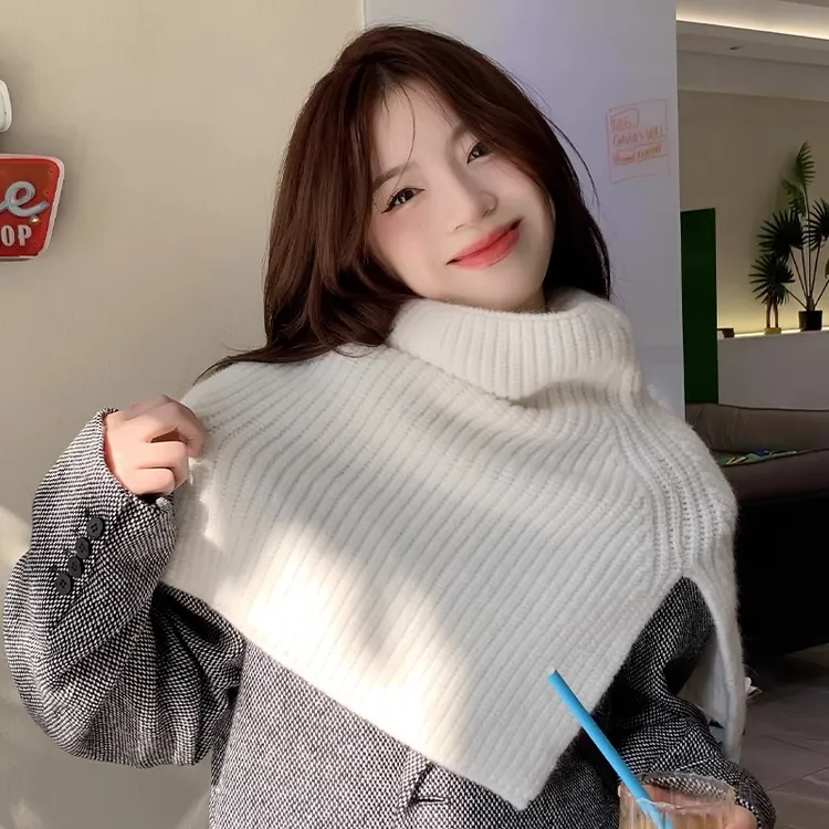 【新疆包邮】韩版时尚开叉高领披肩外搭女秋冬季针织套头防寒脖套