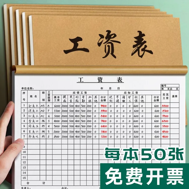 工资发放记录表本工资明细表结算单员工考勤表工资记工账本预支单
