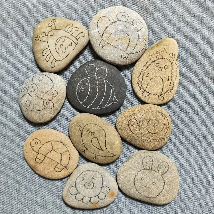 DIY石头画线稿涂鸦 鹅卵石线稿幼儿童手工绘画材料彩绘