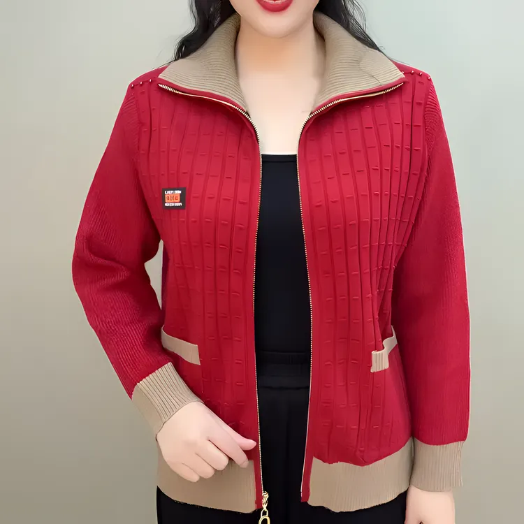 2025秋冬季新款时尚妈妈百搭经典针织衫弹力大码休闲保暖毛衣外套