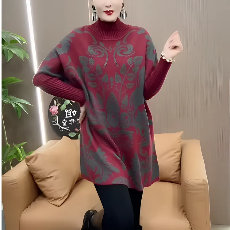 女士休闲加厚毛衣2025冬季新款时尚百搭轻奢宽松遮肉中长款针织衫