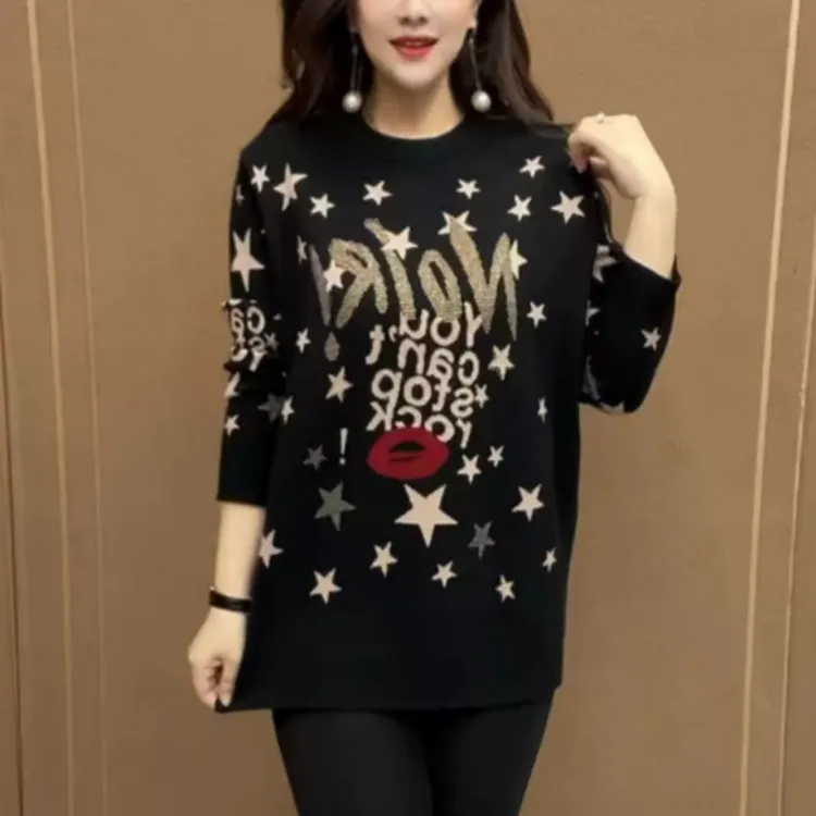 百搭碎花2025新款宽松休闲中老年针织衫冬季加厚外搭保暖打底衫女