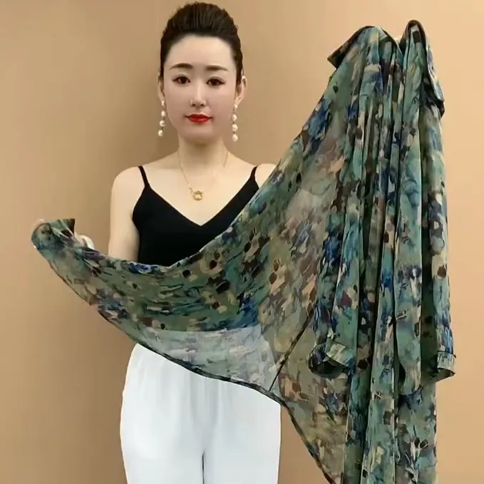 中年妈妈装夏季大码宽松雪纺衬衫2025新款时尚碎花气质减龄披肩女
