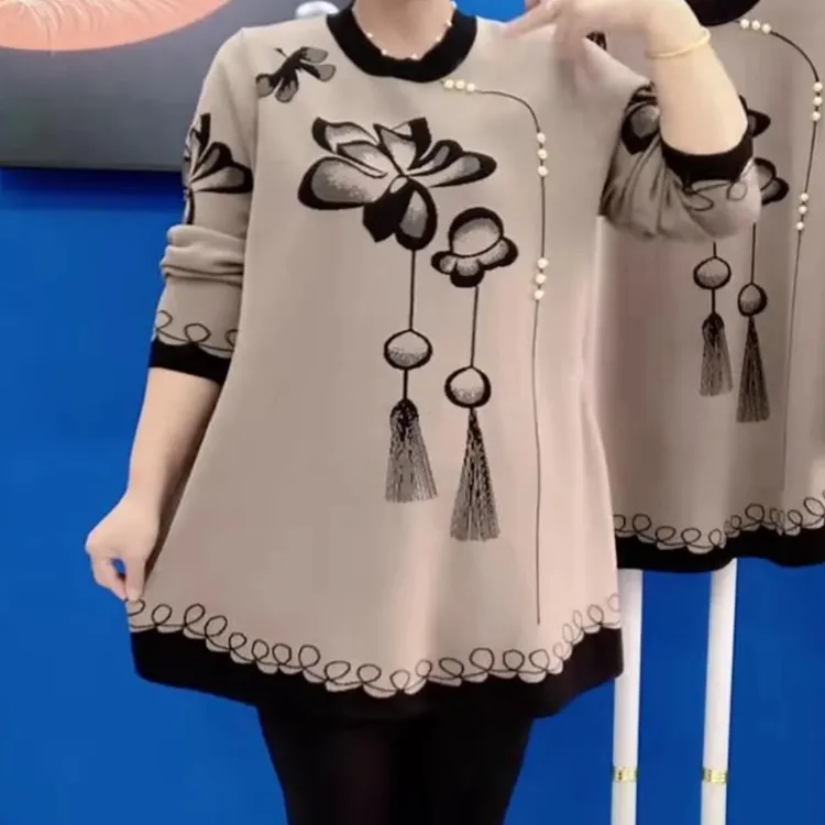 中国风花开富贵妈妈秋冬装百搭减龄针织衫2025宽松休闲中老年女装