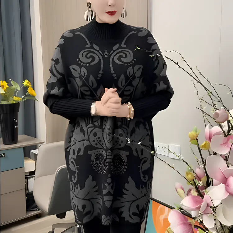 2025冬季新款时尚女士休闲加厚毛衣高贵轻奢宽松遮肉中长款针织衫