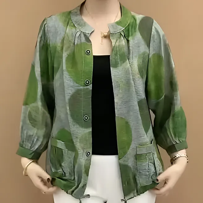 防晒外套夏季薄款七分袖百搭印花衬衫2025新款宽松休闲大码妈妈装