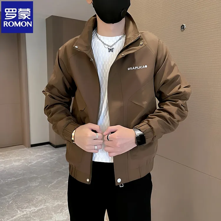 Romon/罗蒙潮牌工装外套男春秋季潮流刺绣夹克新款男士休闲上衣