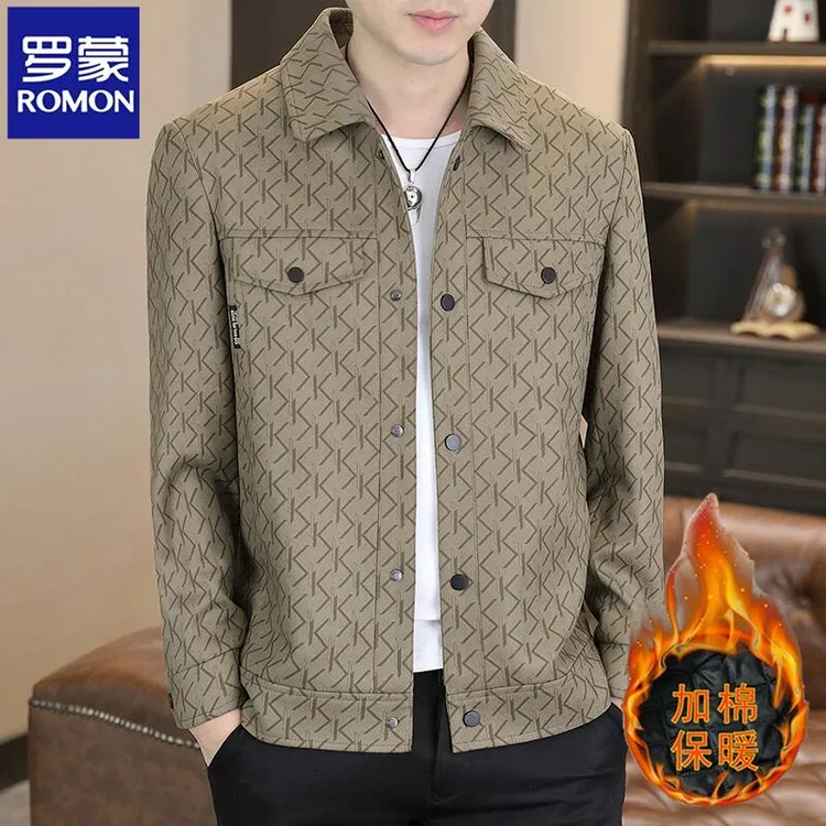 Romon/罗蒙秋季新款男士夹克休闲百搭翻领休闲短款商务时尚男外套
