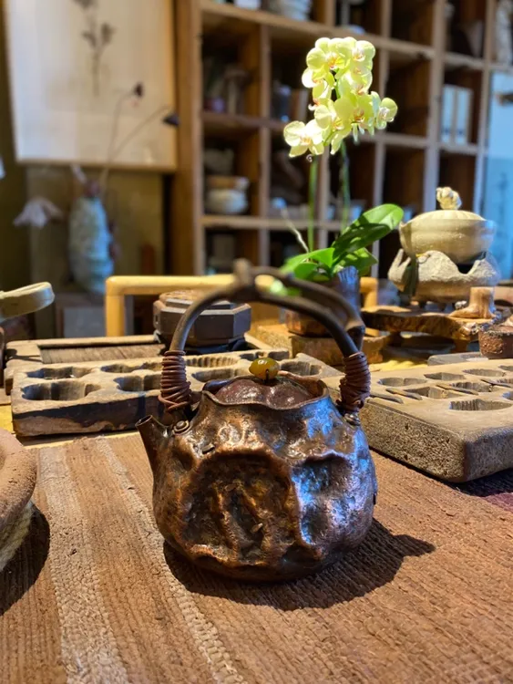 【柴烧茶器】紫铜壶双藤提梁手工纹理  650毫升