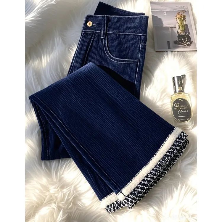 今年流行爆款小个子高级感超好看拼接灯芯绒保暖微喇阔腿裤女冬季