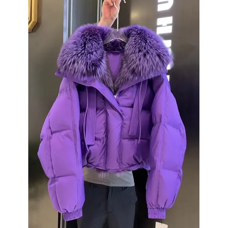 【现货】冬装厚外套紫色连帽棉服女2025新款气质减龄小个子保暖外套