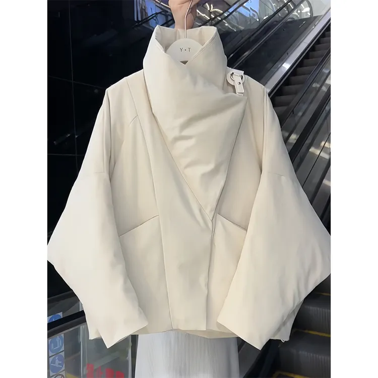 【现货】白色立领不规则棉服2025冬季新款加厚时尚保暖宽松百搭外套